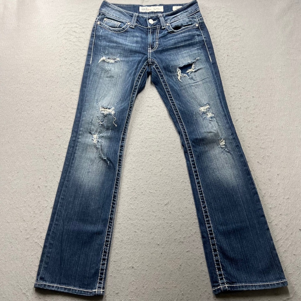 BKE Culture Distressed Slim Bootcut Jeans Medium Wash Blue 26R 8PL1716
